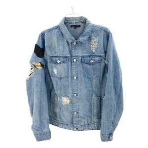 Jay‎ Walker Distressed Denim Jacket Customized With Patches Womens Large